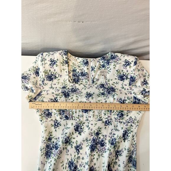 Vintage Benson Smith Midi Dress Sz 11/12 Floral Fitted Romantic Derby White Blue - Picture 13 of 16